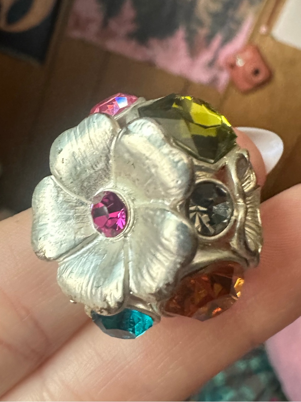 Express • Colorful Floral Rhinestone Cluster Stretch Ring